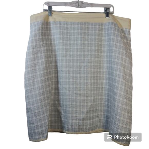 Anthology Blue Cream Plaid Tweed Pencil Skirt Size 18 - Picture 1 of 9